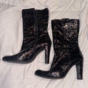 Stuart Weitzman Black Patent Croc Leather Boots